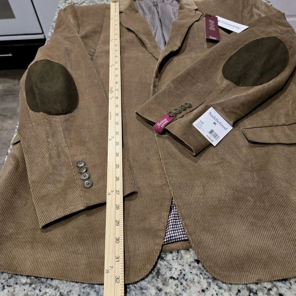 Mens NWT Saddlebred Brown Corduroy Blazer Elbow Patch50R JACKET CLASSIC Academia
